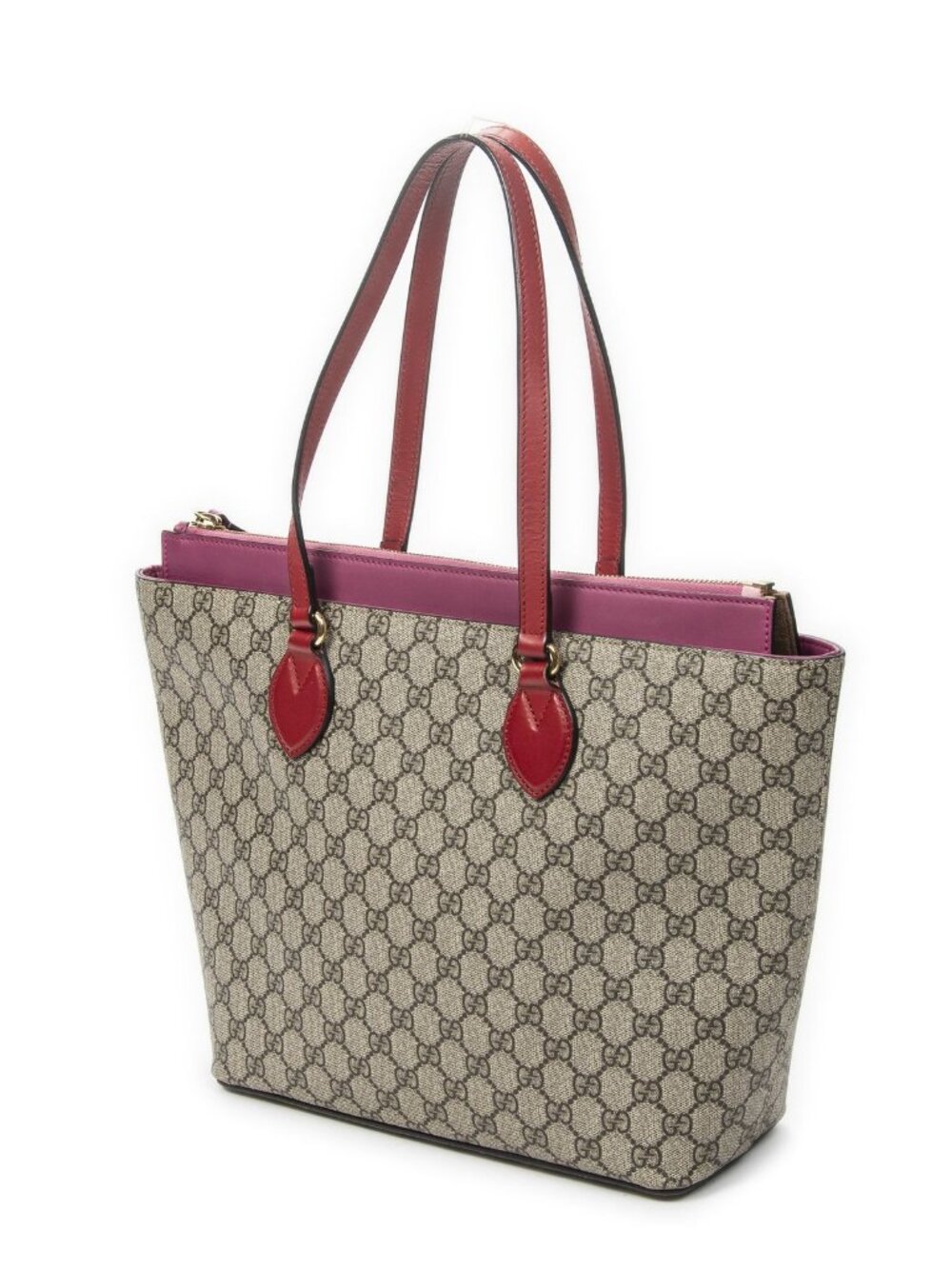 Gucci Zip Bucket Tote Beige Pink Red Supreme Canvas - Picture 2 of 10